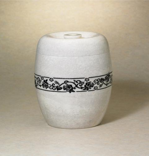 NM30411-1A Gramercy Natural Marble Urn with Rose Motif