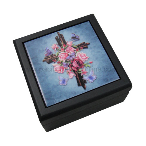 90222 Butterfly Rose Cross Tile Box
