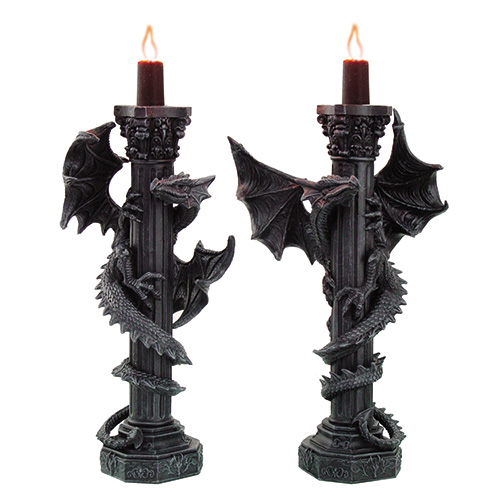 9396 Dragon Column Candle Holders Set