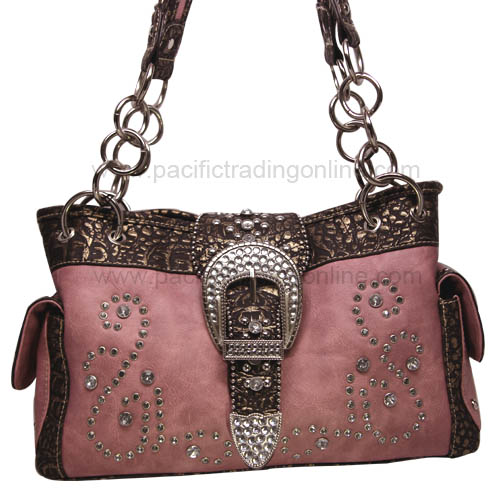 BEG8085PK Buckle Rhinestone Pink Handbag