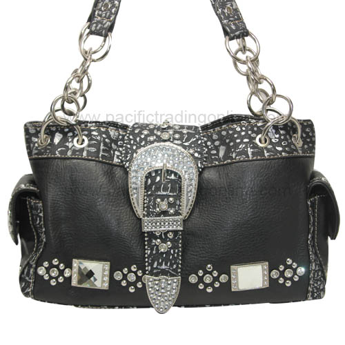 BKG8085BK Rhinestone Buckle Black Bag (Concealed)