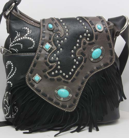 CTW8330BK Western Fringe Black Messenger Bag