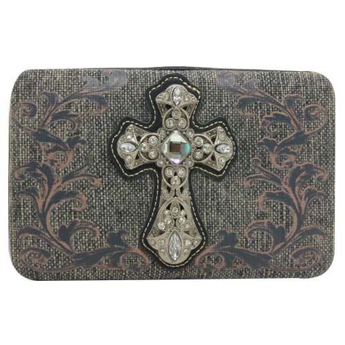 CVCW007BK Rhinestone Cross Black Wallet