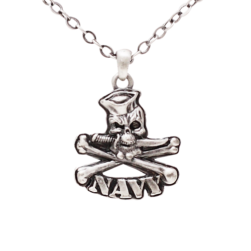 J271 Navy Skull Necklace