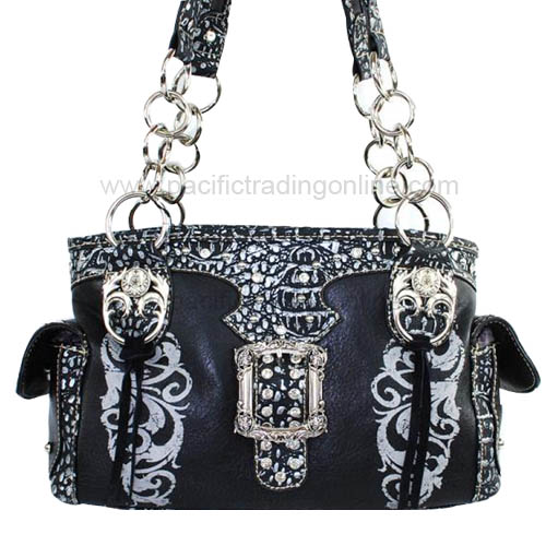 RUT8085BK Western Rhinestone Buckle Black Handbag