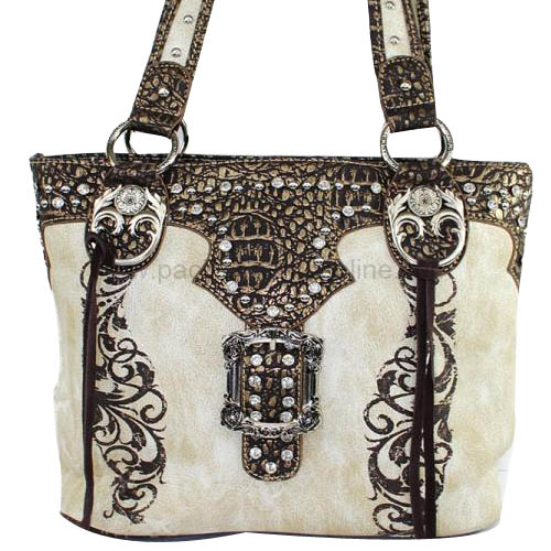RUT8317BG Rhinestone Buckle Beige Shoulder Bag