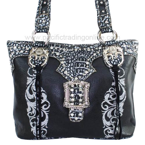 RUT8317BK Rhinestone Buckle Black Shoulder Bag