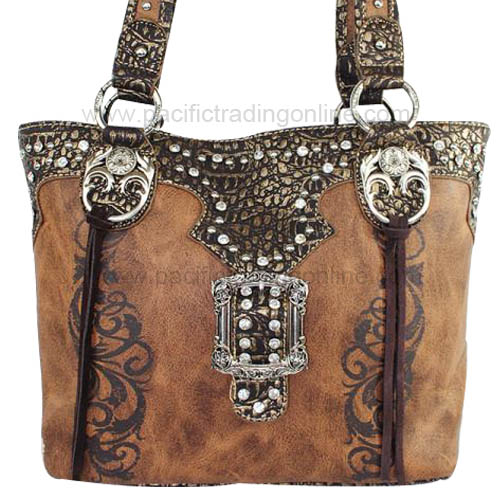 RUT8317BR Rhinestone Buckle Brown Shoulder Bag