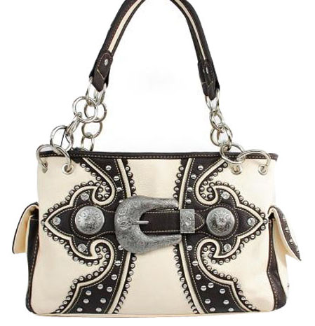 VSB8085BG Embroidery Buckle Beige Handbag