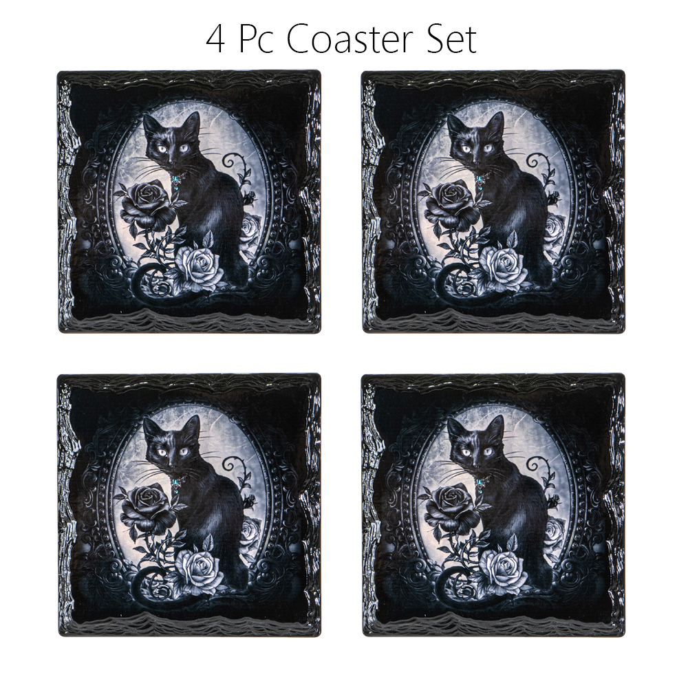 13794 Cat Roses Slate Coaster Set of 4