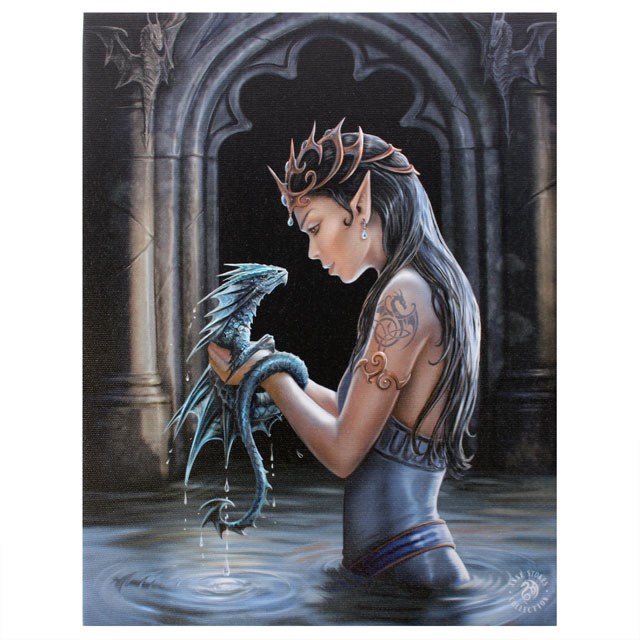 13835 Water Dragon Canvas 7.5"W x 9.85"H Frame Art