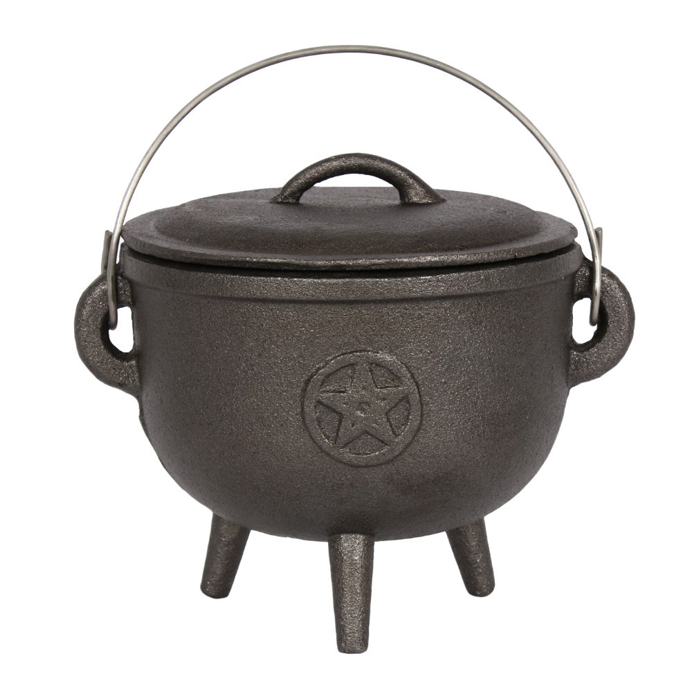 13838 6 Inch Cast Iron Cauldron with Pentagram