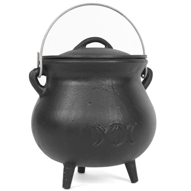 13839 7.5 Inch Cast Iron Cauldron With Triple Moon Design