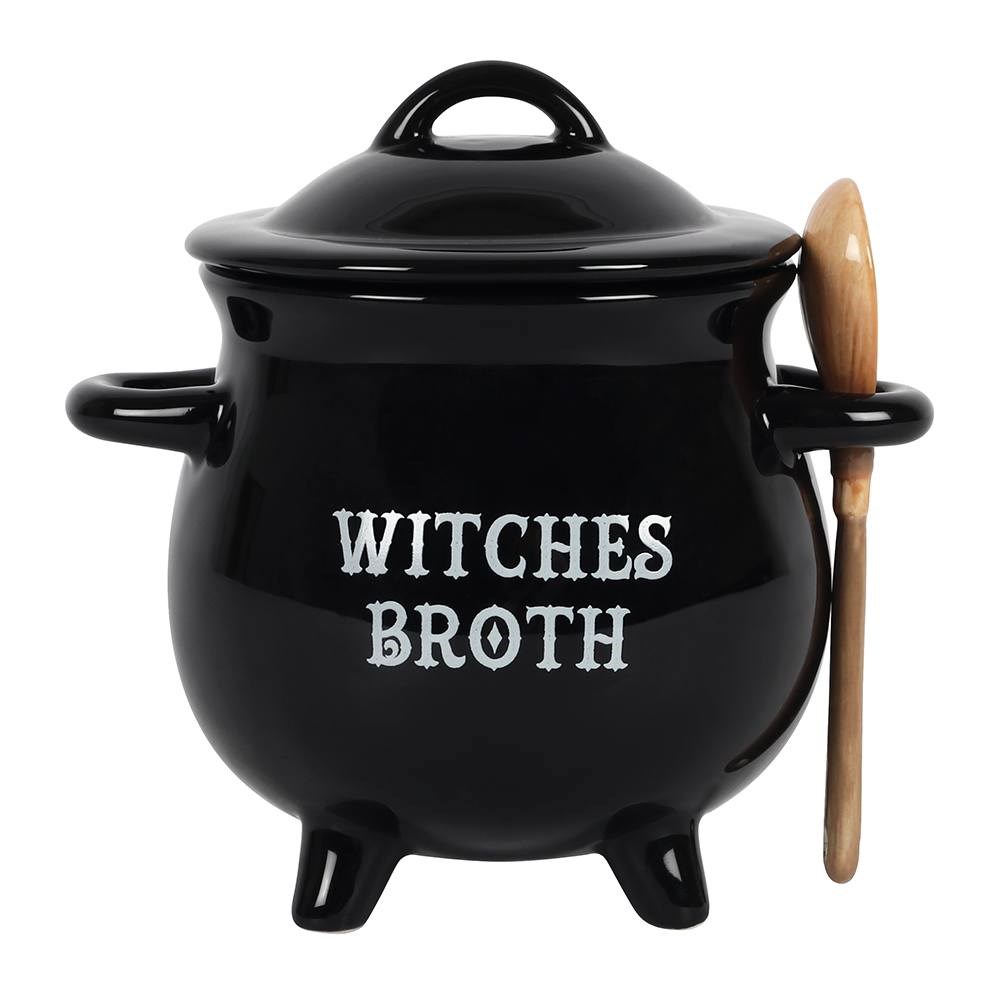 13847 Witches Broth Cauldron Bowl w/ Broom Spoon