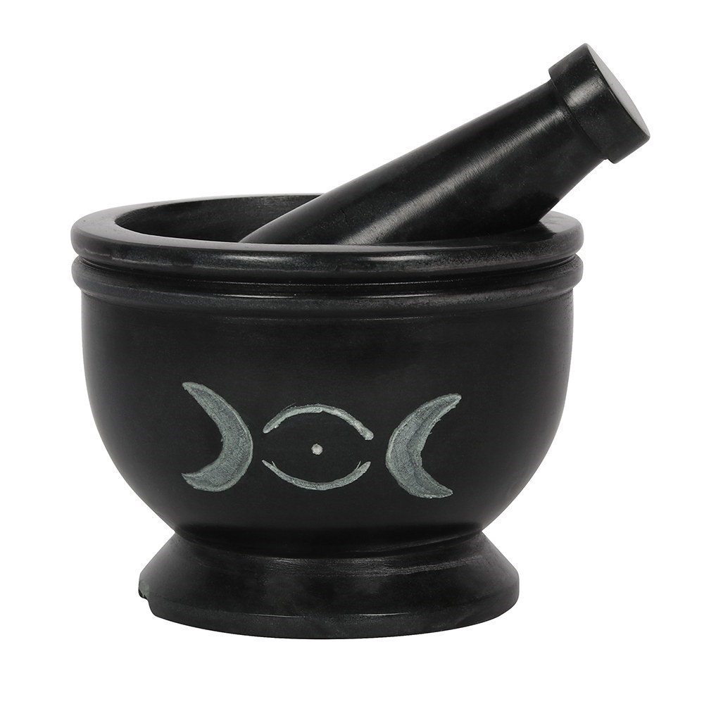 14087 Soap Stone Triple Moon Pestle and Mortar