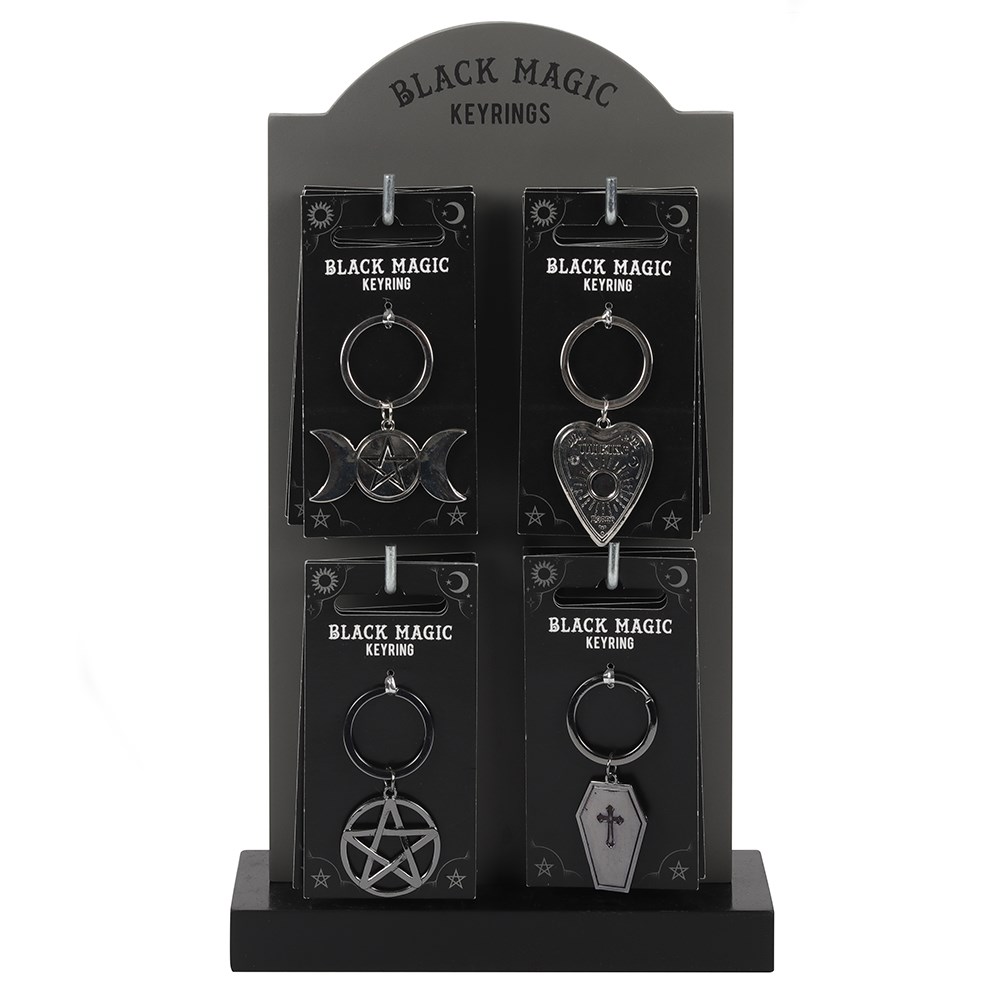 14258 24PC Black Magic Key Rings Display